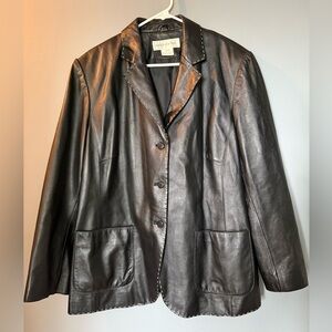 Jones New York Women's Sz 16W Buttery Soft Black Satin Lined Leather Blazer